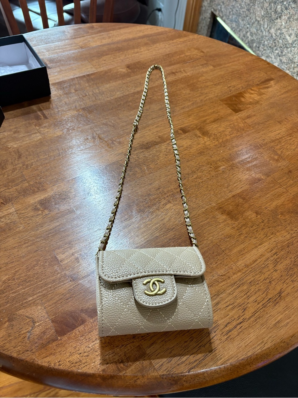 CHANEL Beige Mini Quilted Shoulder Bag with Gold Hardware